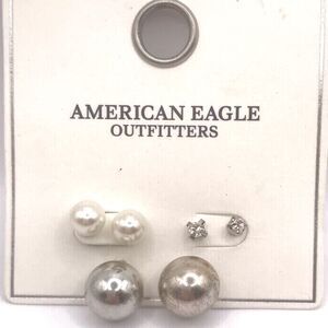 American Eagle Outfitters Silver Rhinestone and Pearl Earring Set